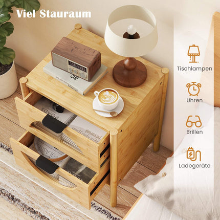 Bamboo Nightstand with 2 Drawers – Modern Bedside Table