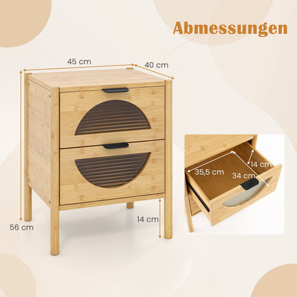 Bamboo Nightstand with 2 Drawers – Modern Bedside Table