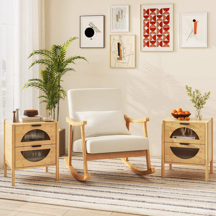 Bamboo Nightstand with 2 Drawers – Modern Bedside Table