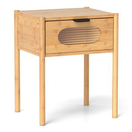 Bamboo Nightstand with Glass Drawer – Natural Finish