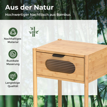 Bamboo Nightstand with Glass Drawer – Natural Finish