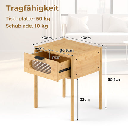 Bamboo Nightstand with Glass Drawer – Natural Finish