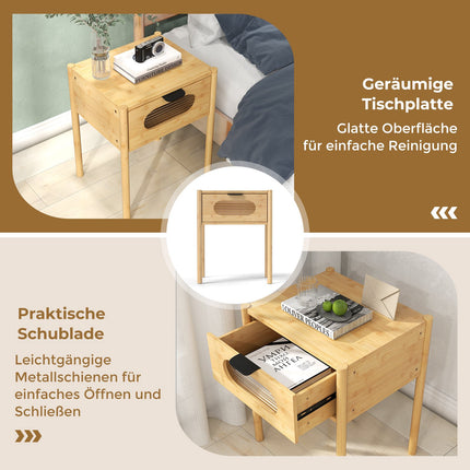 Bamboo Nightstand with Glass Drawer – Natural Finish
