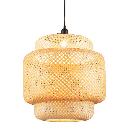 Bamboo Pendant Light, Handwoven Shade, E27 Base, Adjustable Height