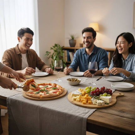 Pizza-Servierplatten aus Bambus, 2er-Set mit Rillen