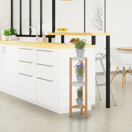 Bamboo & Plastic Indoor Plant Stand – Large Display Shelf