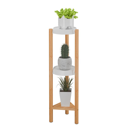 Bamboo & Plastic Indoor Plant Stand – Large Display Shelf