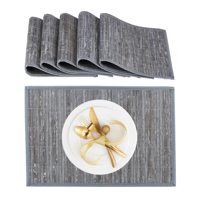 Bamboo Polyester Place Mats Set of 6 with Coasters