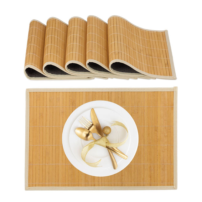 Bamboo Polyester Placemats Set of 6 with Coasters