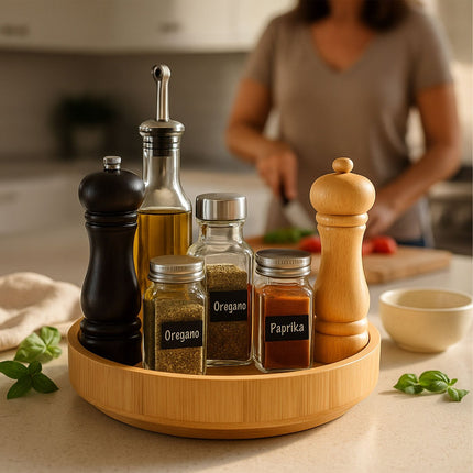 Bamboo Rotating Tray – 4 Compartments, Kitchen & Bath