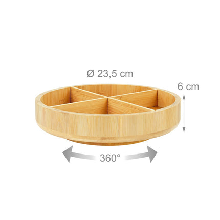 Bamboo Rotating Tray – 4 Compartments, Kitchen & Bath