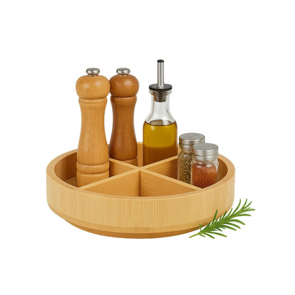 Bamboo Rotating Tray – 4 Compartments, Kitchen & Bath