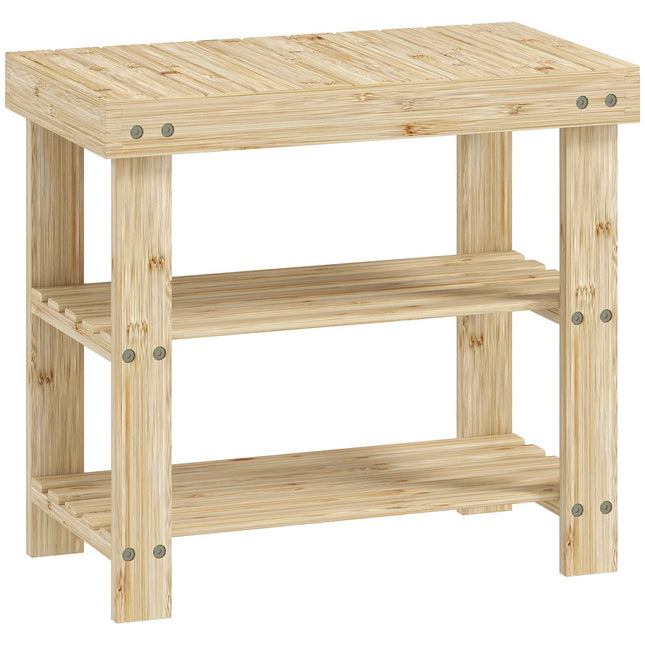 Bambus-Schuhbank mit 2 Ablagen, 50x28x45cm, Natur