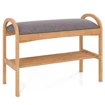 Bamboo Shoe Bench with Cushion, 2-Tier, 70x31.5x51 cm