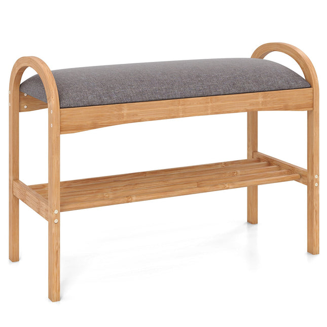 Bambus-Schuhbank mit Kissen, 2-stöckig, 70x31,5x51 cm