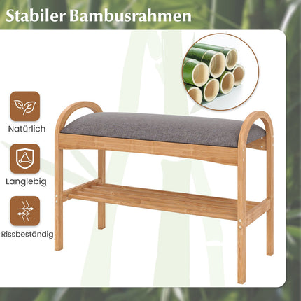 Bamboo Shoe Bench with Cushion, 2-Tier, 70x31.5x51 cm