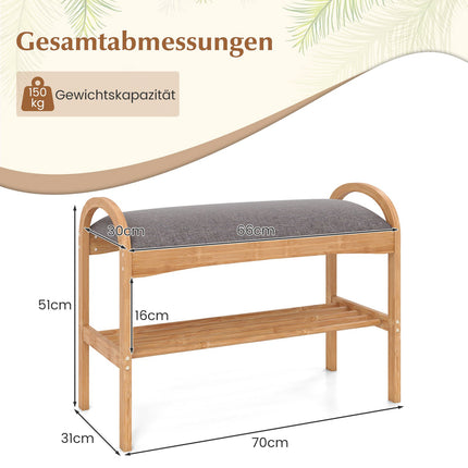 Bamboo Shoe Bench with Cushion, 2-Tier, 70x31.5x51 cm