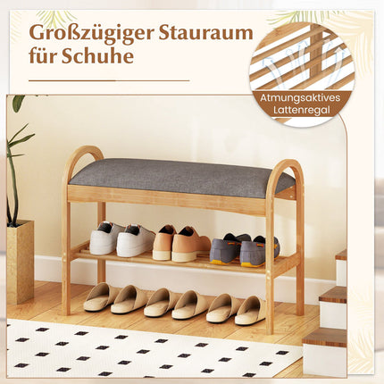 Bamboo Shoe Bench with Cushion, 2-Tier, 70x31.5x51 cm