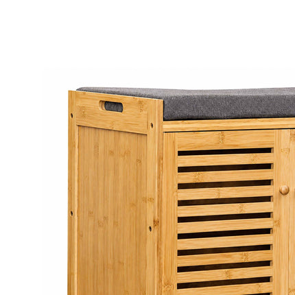 Bamboo Shoe Bench with Padded Seat, 3 Compartments