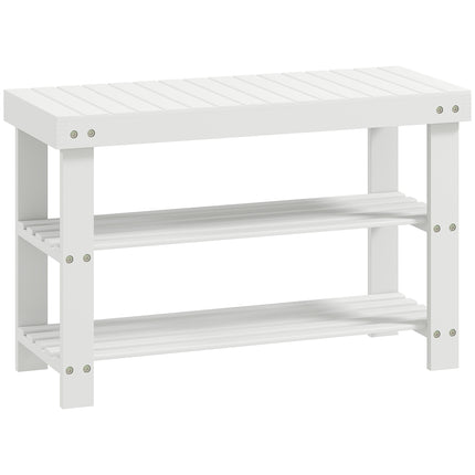 Bambus-Schuhbank mit Stauraum, 2 Ablagen, 70x28x45 cm, Weiß