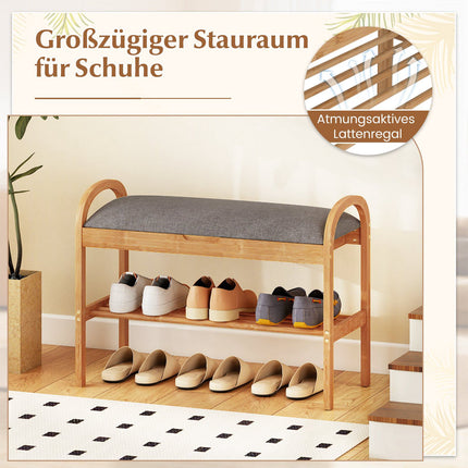 Bambus-Schuhbank mit Stauraum, Sitzkissen, 2 Etagen