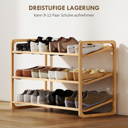 Bambus-Schuhregal, 3 Etagen, 30 kg Tragkraft, Naturholz