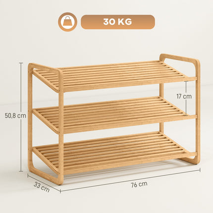 Bambus-Schuhregal, 3 Etagen, 30 kg Tragkraft, Naturholz