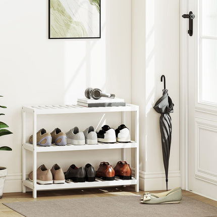 Bambus Schuhregal, 3-stöckig, weiße Oberfläche, 70x26x55 cm