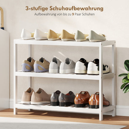 Bambus Schuhregal, 3-stöckig, weiße Oberfläche, 70x26x55 cm