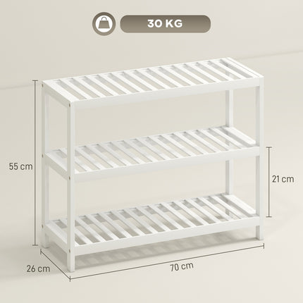 Bambus Schuhregal, 3-stöckig, weiße Oberfläche, 70x26x55 cm