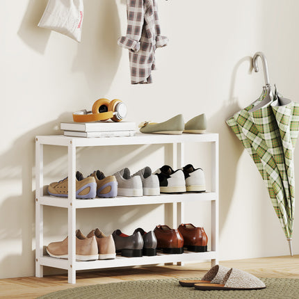 Bambus Schuhregal, 3-stöckig, weiße Oberfläche, 70x26x55 cm
