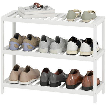 Bambus Schuhregal, 3-stöckig, weiße Oberfläche, 70x26x55 cm