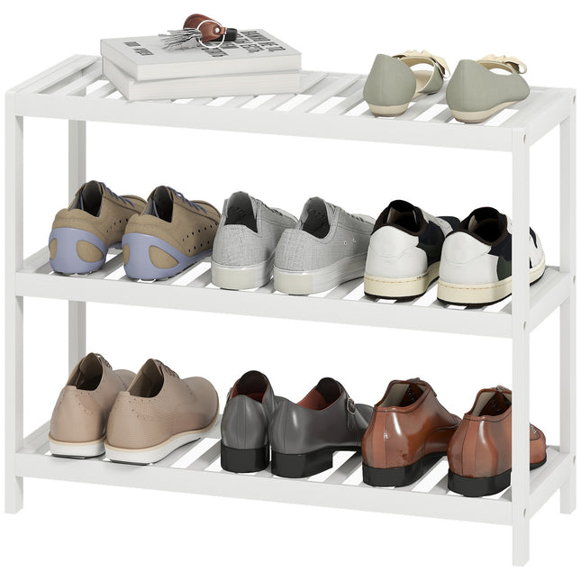 Bambus Schuhregal, 3-stöckig, weiße Oberfläche, 70x26x55 cm