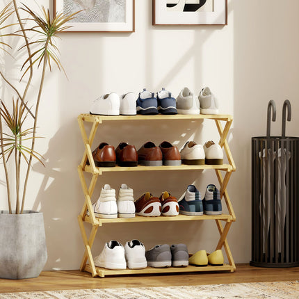 Schuhregal Bambus, 4 Etagen, für 12 Paar Schuhe, 60x29x67 cm