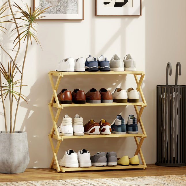 Schuhregal Bambus, 4 Etagen, für 12 Paar Schuhe, 60x29x67 cm