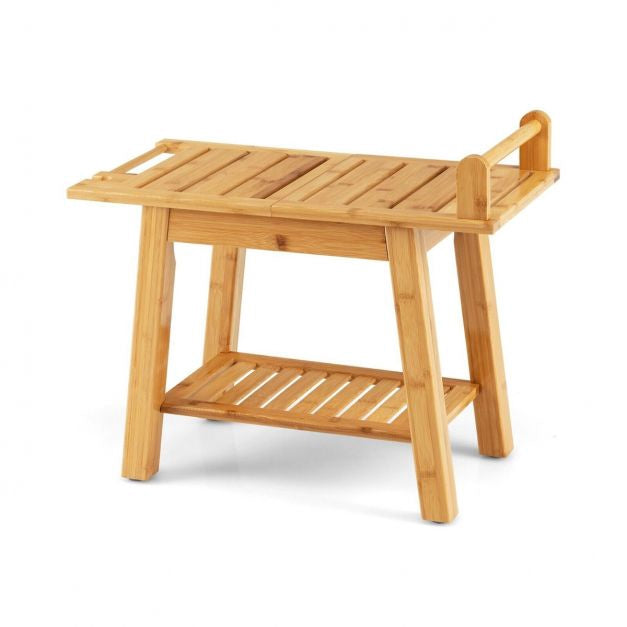 Bamboo Shower Bench with Shelf, 60 x 30 cm, 150 kg