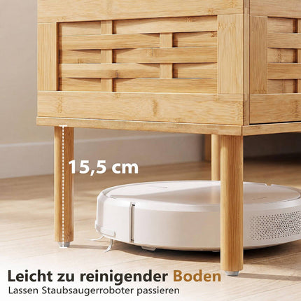 Bamboo Side Table with Flip-Up Door and Open Shelf