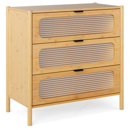 Bamboo Sideboard with 3 Drawers, Tempered Glass Fronts