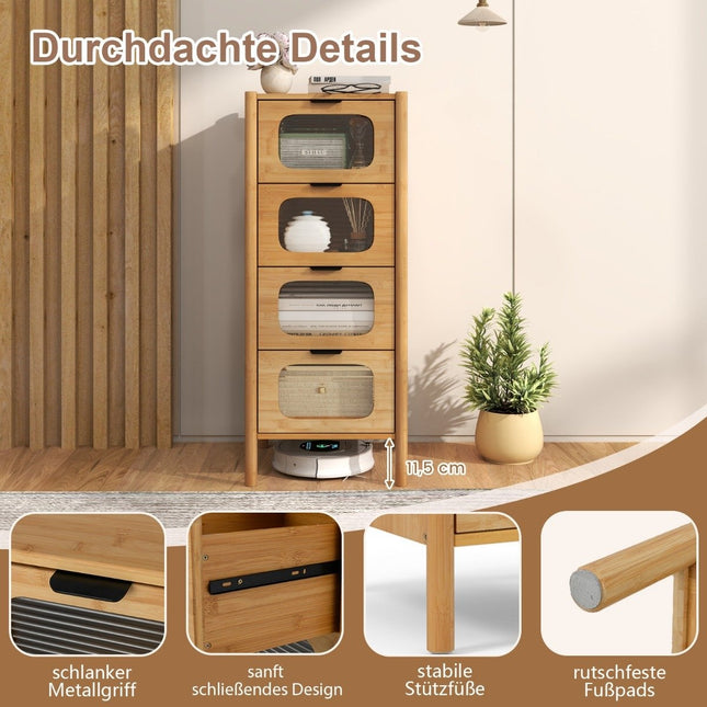 Bambus-Sideboard mit 4 Glasladen, 40x40x97 cm