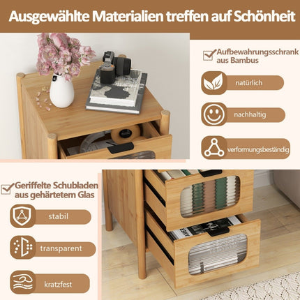 Bambus-Sideboard mit 4 Glasladen, 40x40x97 cm