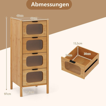 Bambus-Sideboard mit 4 Glasladen, 40x40x97 cm