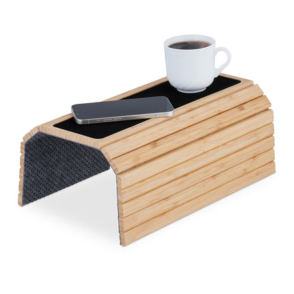 Bamboo Sofa Arm Tray with Non-Slip Pads