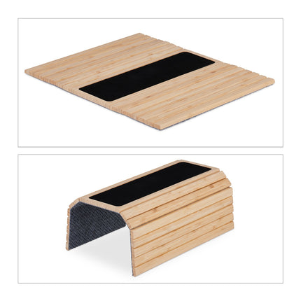 Bamboo Sofa Arm Tray with Non-Slip Pads