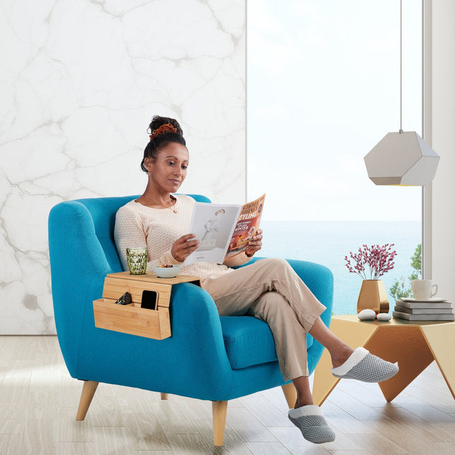 Bambus-Sofa-Tablett mit Untersetzern und Seitentaschen