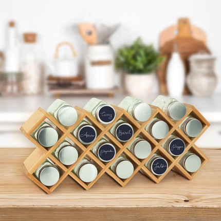Bamboo Spice Rack with Jars – Kitchen Organizer