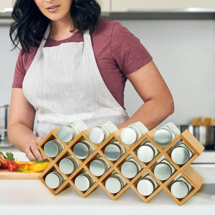 Bamboo Spice Rack with Jars – Kitchen Organizer