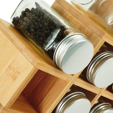 Bamboo Spice Rack with Jars – Kitchen Organizer