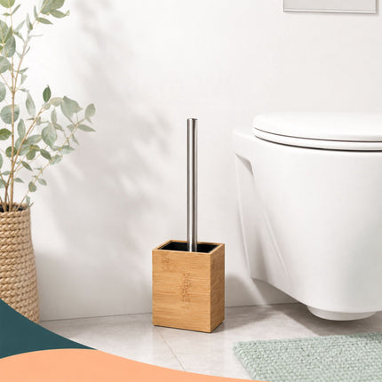 Bamboo & Stainless Steel Toilet Brush Set with Holder