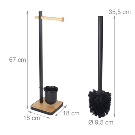 Toilettenbürsten- und Papierhalter-Set aus Bambus und Edelstahl
