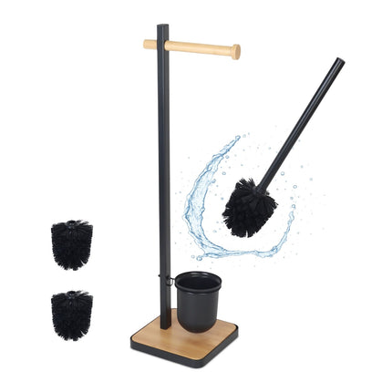 Toilettenbürsten- und Papierhalter-Set aus Bambus und Edelstahl